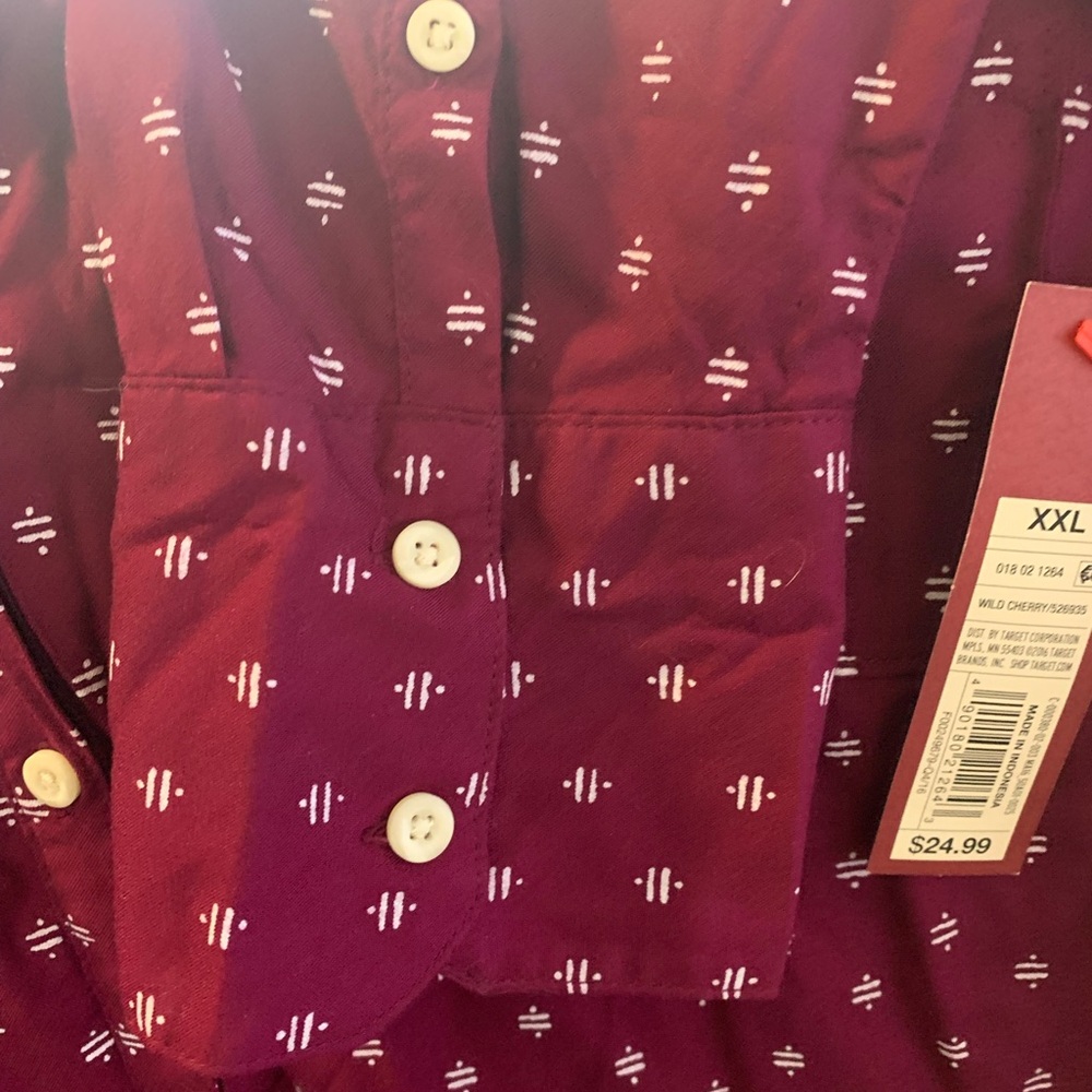 Merona Burgundy Blouse with White Pattern